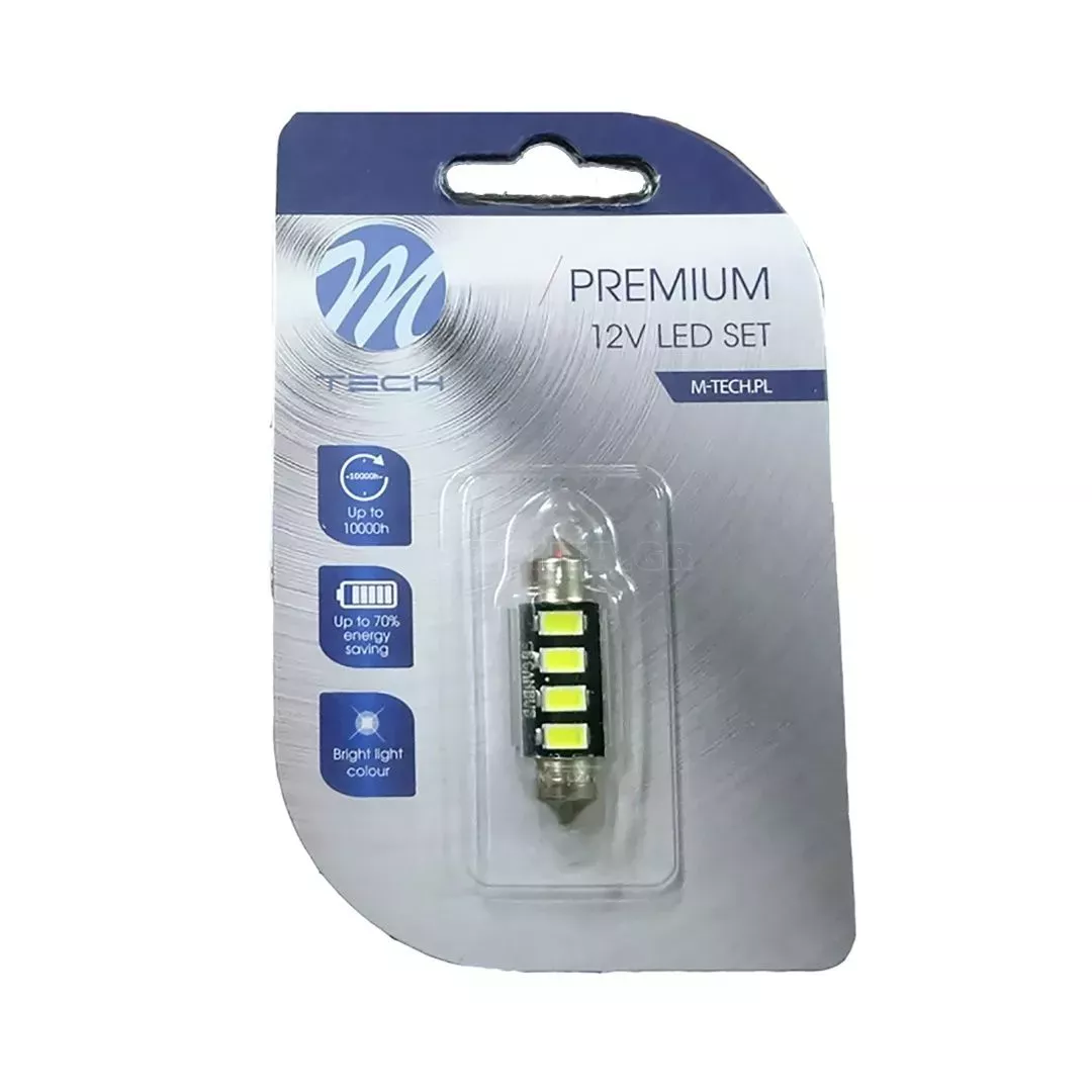 M-tech ΛΑΜΠΑΚΙΑ ΠΛΑΦΟΝΙΕΡΑΣ C5W/C10W 12V 2W SV8,5 36mm CAN-BUS+RADIATOR LED 4xSMD5730 ΛΕΥΚΟ BLISTER 1τεμ LB334W-01B/MT