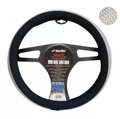Simoni Racing ΚΑΛΥΜΜΑ ΤΙΜΟΝΙΟΥ BLACK AND DIAMONDS ΜΑΥΡΟ ΜΕ ΣΤΡΑΣ ΟΙΚΟΛΟΓΙΚΟ ΔΕΡΜΑ 37>39cm SRCVT/60N