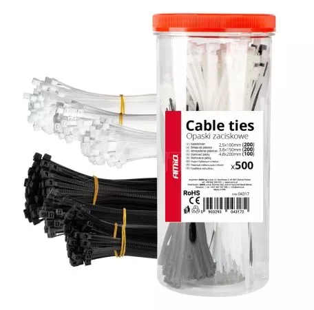 AMIO ΔΕΜΑΤΙΚΑ/ΔΕΤΙΚΑ ΚΑΛΩΔΙΩΝ TIE WRAP(ΤΑΙΡΑΠ) 2.5x100mm/3.6x150mm/4.8x200mm ΣΕ ΜΑΥΡΟ ΚΑΙ ΛΕΥΚΟ ΧΡΩΜΑ ΣΕΤ ΑΜΙΟ - 500 ΤΕΜ. 04317/AM 