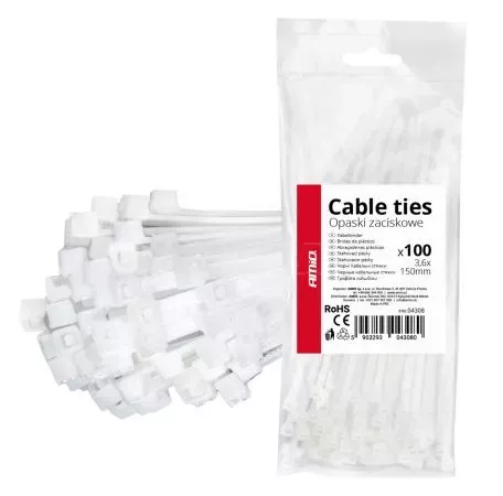 AMIO ΔΕΜΑΤΙΚΑ/ΔΕΤΙΚΑ ΚΑΛΩΔΙΩΝ TIE WRAP (ΤΑΙΡΑΠ) 3.6 x 150mm (ΛΕΥΚΟ)  ΑΜΙΟ - 100 ΤΕΜ. 04308/AM 