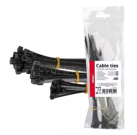 AMIO ΔΕΜΑΤΙΚΑ/ΔΕΤΙΚΑ ΚΑΛΩΔΙΩΝ TIE WRAP(ΤΑΙΡΑΠ) 2.5x100mm / 3.6x150mm / 3.6x200mm ΜΑΥΡΟ ΧΡΩΜΑ ΣΕΤ ΑΜΙΟ - 60 ΤΕΜ. 04314/AM 