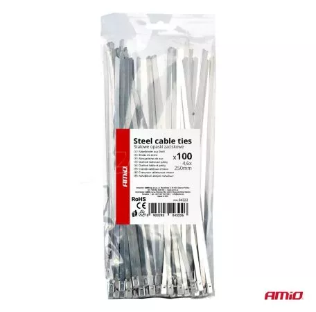 AMIO ΔΕΜΑΤΙΚΑ/ΔΕΤΙΚΑ ΚΑΛΩΔΙΩΝ TIE WRAP (ΤΑΙΡΑΠ) ΜΕΤΑΛΛΙΚΑ 4,6 x 250mm ΑΜΙΟ - 100 ΤΕΜ. 04322/AM 
