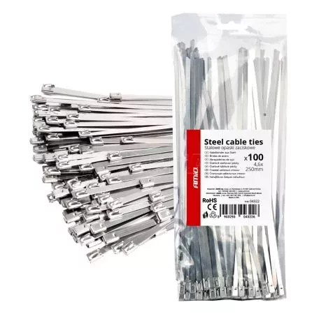 AMIO ΔΕΜΑΤΙΚΑ/ΔΕΤΙΚΑ ΚΑΛΩΔΙΩΝ TIE WRAP (ΤΑΙΡΑΠ) ΜΕΤΑΛΛΙΚΑ 4,6 x 250mm ΑΜΙΟ - 100 ΤΕΜ. 04322/AM 