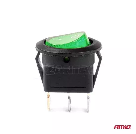 AMIO ΔΙΑΚΟΠΤΗΣ ON/OFF 3 ΕΠΑΦΩΝ 12/24V ΣΤΡΟΓΓΥΛΟΣ ΠΡΑΣΙΝΟΣ ΦΩΤΙΣΜΟΣ ΑΜΙΟ - 1 ΤΕΜ. 03084/AM 