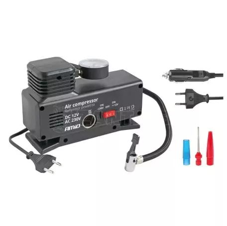 AMIO ΚΟΜΠΡΕΣΕΡ ΑΕΡΑ ΠΛΑΣΤΙΚΟ 12V/220V 18BAR-250PSI (ΜΑΝΟΜΕΤΡΟ/ΦΙΣ/4 ΑΝΤΑΠΤΟΡΕΣ/ΚΑΛΩΔΙΟ 300cm) AMiO - 1 ΤΕΜ. 02188/AM 