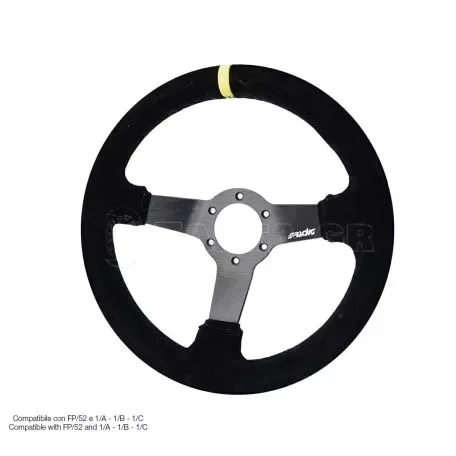 Simoni Racing ΤΙΜΟΝΙ ΤΡΙΑΚΤΙΝΟ 320 mm/ΠΑΧΟΣ 104 mm/BΑΘΟΣ 47 mm ΜΑΥΡΟ ΣΟΥΕΤ ΜΕ ΚΙΤΡΙΝΗ ΡΙΓΑ SIMONI RACING - 1 TEM. CAR/320C 