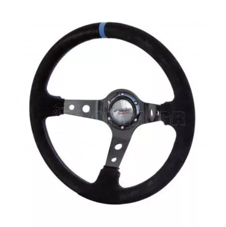 Simoni Racing ΤΙΜΟΝΙ SHAKEDOWN ΜΑΥΡΟ ΣΟΥΕΤ ΜΕ ΜΠΛΕ ΡΙΓΑ ΤΡΙΑΚΤΙΝΟ ΔΙΑΜΕΤΡΟΣ 350mm ΒΑΘΟΣ 95mm ΠΑΧΟΣ 104mm SRSKDOWN 