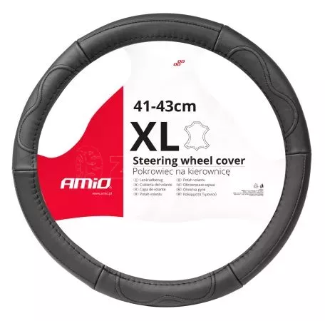 AMIO ΚΑΛΥΜΜΑ ΤΙΜΟΝΙΟΥ ΑΠΟ ΤΕΧΝΟΔΕΡΜΑ 41-43CM SWC-49-XL ΣΕ ΜΑΥΡΟ ΧΡΩΜΑ ΜΕ ΜΑΥΡΕΣ ΡΑΦΕΣ AMIO - 1 ΤΕΜ. 03553/AM 