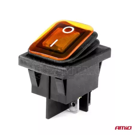 AMIO ΔΙΑΚΟΠΤΗΣ ON/OFF 4 ΕΠΑΦΩΝ 20A 12/24V ΚΙΤΡΙΝΟΣ ΦΩΤΙΣΜΟΣ ΟΡΘΟΓΩΝΙΟΣ ΑΜΙΟ - 1 ΤΕΜ. 03091/AM 