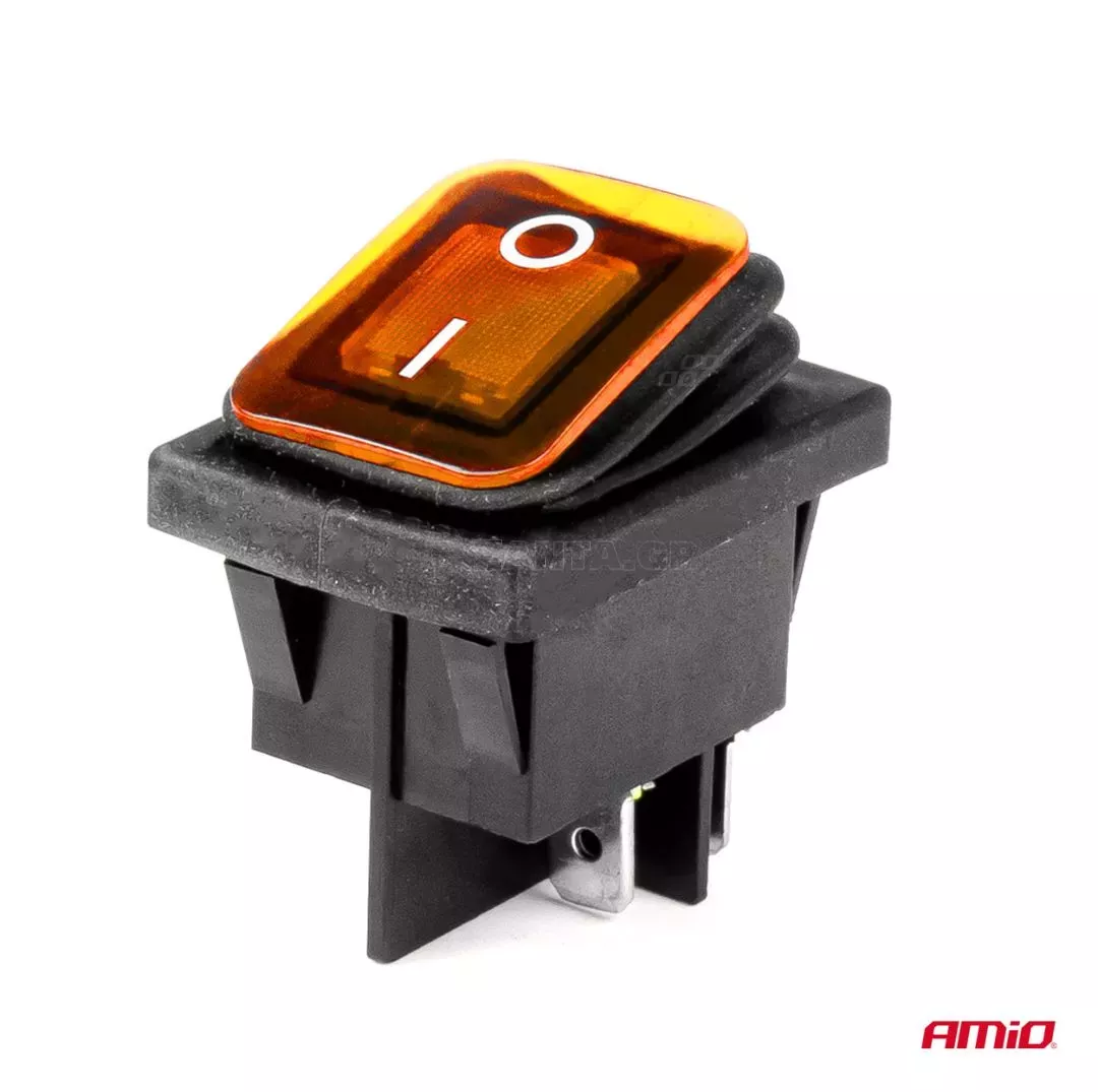 AMIO ΔΙΑΚΟΠΤΗΣ ON/OFF 4 ΕΠΑΦΩΝ 20A 12/24V ΚΙΤΡΙΝΟΣ ΦΩΤΙΣΜΟΣ ΟΡΘΟΓΩΝΙΟΣ ΑΜΙΟ - 1 ΤΕΜ. 03091/AM