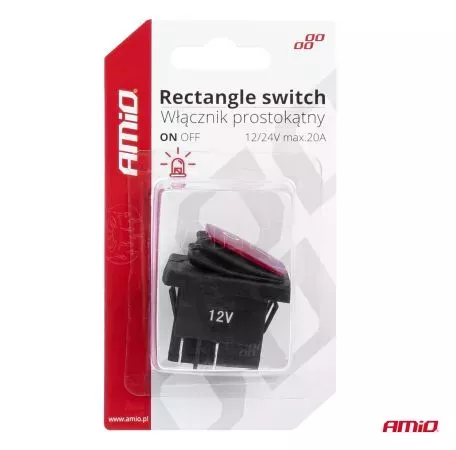 AMIO ΔΙΑΚΟΠΤΗΣ ON/OFF 4 ΕΠΑΦΩΝ 20A 12/24V ΚΟΚΚΙΝΟΣ ΦΩΤΙΣΜΟΣ ΟΡΘΟΓΩΝΙΟΣ ΑΜΙΟ - 1 ΤΕΜ. 03092/AM 