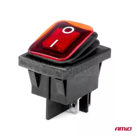 AMIO ΔΙΑΚΟΠΤΗΣ ON/OFF 4 ΕΠΑΦΩΝ 20A 12/24V ΚΟΚΚΙΝΟΣ ΦΩΤΙΣΜΟΣ ΟΡΘΟΓΩΝΙΟΣ ΑΜΙΟ - 1 ΤΕΜ. 03092/AM 
