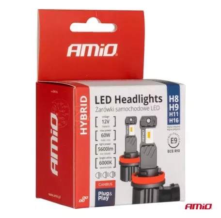 AMIO ΛΑΜΠΕΣ LED H8/Η9/Η11/Η16 12V 60W 6.000K 5.600lm +400% LED CAN-BUS HYBRID SERIES AMIO - 2 ΤΕΜ. 04116/AM 