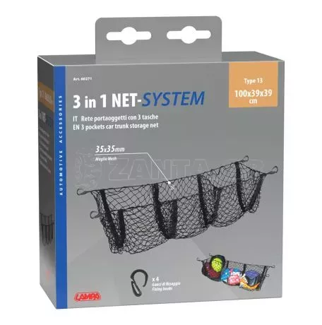 Lampa ΕΛΑΣΤΙΚΟ ΔΙΧΤΥ ΠΟΡΤ ΜΠΑΓΚΑΖ 3 ΘΕΣΕΩΝ NET SYSTEM 13 ΜΕ 4 ΓΑΝΤΖΟΥΣ 100x39x39cm LAMPA -  1 ΤΕΜ. L6027.1 