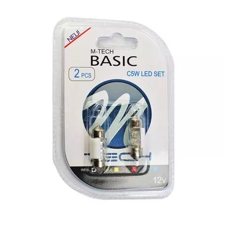 M-tech ΛΑΜΠΑΚΙΑ ΠΛΑΦΟΝΙΕΡΑΣ C5W/C10W 12V 0,26W SV8,5 31mm LED 2xFlux 3mm ΛΕΥΚΟ BLISTER 2ΤΕΜ LB025W/MT 