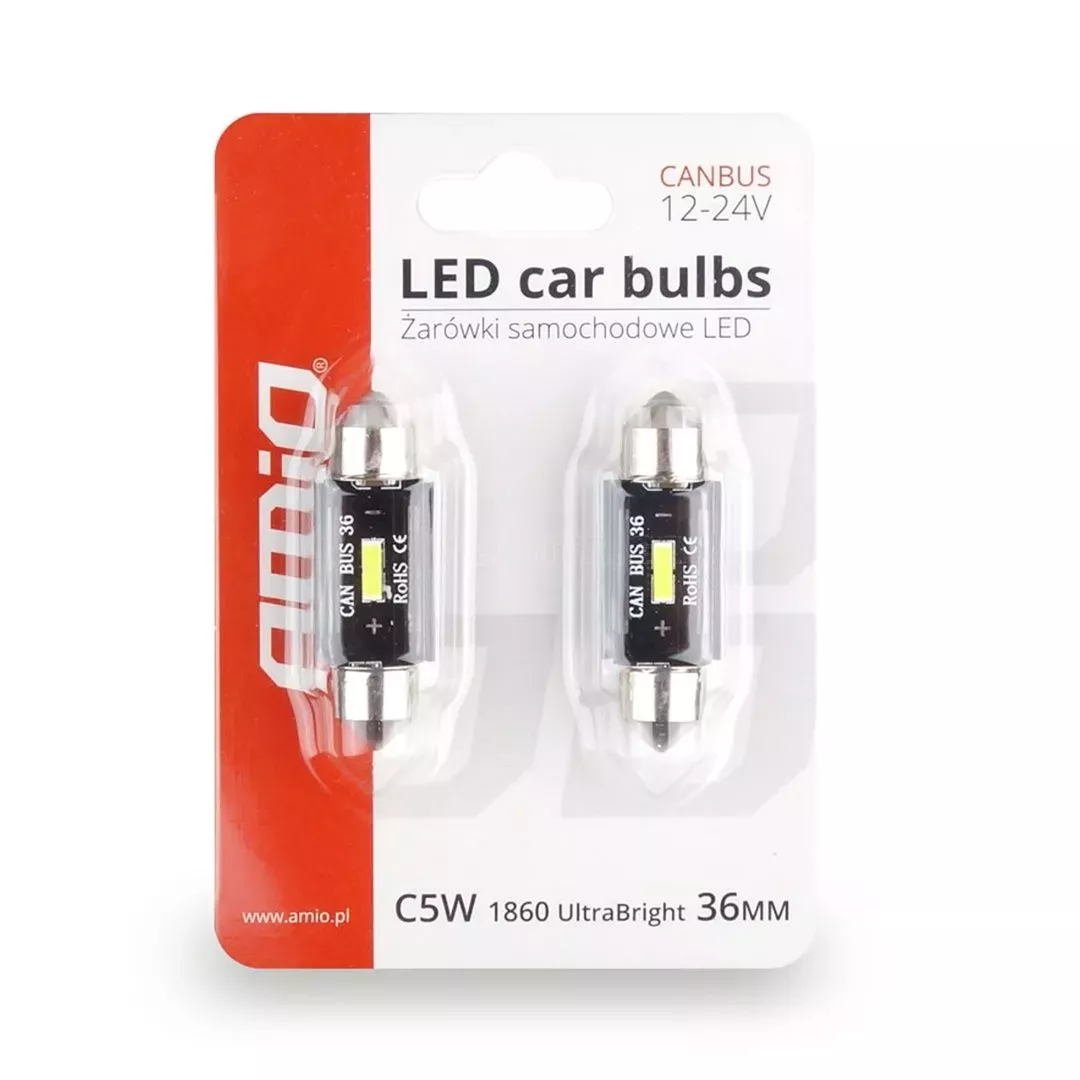 AMIO ΛΑΜΠΑΚΙΑ ΠΛΑΦΟΝΙΕΡΑΣ 36mm 12/24V 3,1W 5600K 1LED ULTRA BRIGHT CAN-BUS FESTOON (ΛΕΥΚΟ) AMiO - 2 ΤΕΜ. 02442/AM