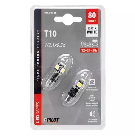 Lampa T10 12/30V W2,1x9,5d 80lm 5SMD LED ΛΕΥΚΟ (ΚΑΡΦΩΤΟ-ΤΡΙΠΛΟΕΣΤΙΑΚΟ- CAN-BUS) LAMPA - 2 TEM. L5838.5 