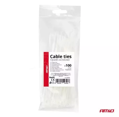AMIO ΔΕΜΑΤΙΚΑ/ΔΕΤΙΚΑ ΚΑΛΩΔΙΩΝ TIE WRAP (ΤΑΙΡΑΠ) 2.5 x 150mm (ΛΕΥΚΟ)  ΑΜΙΟ - 100 ΤΕΜ. 04306/AM 
