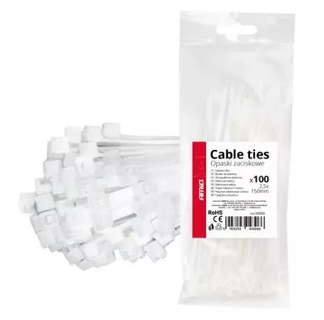 AMIO ΔΕΜΑΤΙΚΑ/ΔΕΤΙΚΑ ΚΑΛΩΔΙΩΝ TIE WRAP (ΤΑΙΡΑΠ) 2.5 x 150mm (ΛΕΥΚΟ)  ΑΜΙΟ - 100 ΤΕΜ. 04306/AM 
