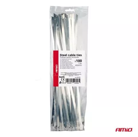 AMIO ΔΕΜΑΤΙΚΑ/ΔΕΤΙΚΑ ΚΑΛΩΔΙΩΝ TIE WRAP (ΤΑΙΡΑΠ) ΜΕΤΑΛΛΙΚΑ 7,9 x 400mm ΑΜΙΟ - 100 ΤΕΜ. 04326/AM 