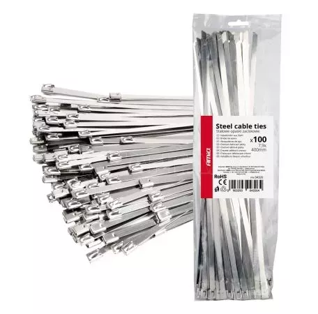 AMIO ΔΕΜΑΤΙΚΑ/ΔΕΤΙΚΑ ΚΑΛΩΔΙΩΝ TIE WRAP (ΤΑΙΡΑΠ) ΜΕΤΑΛΛΙΚΑ 7,9 x 400mm ΑΜΙΟ - 100 ΤΕΜ. 04326/AM 