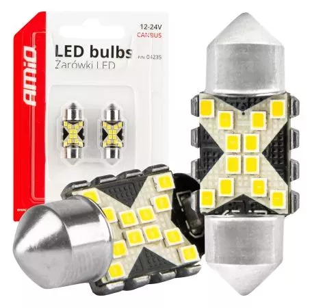 AMIO ΛΑΜΠΑΚΙΑ ΠΛΑΦΟΝΙΕΡΑΣ 31mm 12/24V C5W 5500K 12xSMD 2016 CAN-BUS FESTOON (ΛΕΥΚΟ) ΑΜΙΟ - 2 ΤΕΜ. 04235/AM 