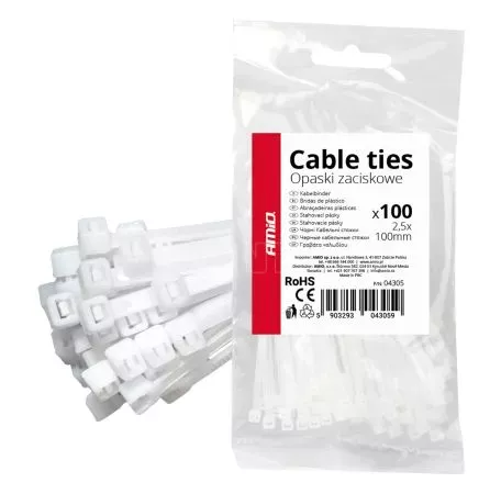 AMIO ΔΕΜΑΤΙΚΑ/ΔΕΤΙΚΑ ΚΑΛΩΔΙΩΝ TIE WRAP (ΤΑΙΡΑΠ) 2.5 x 100mm (ΛΕΥΚΟ)  ΑΜΙΟ - 100 ΤΕΜ. 04305/AM 