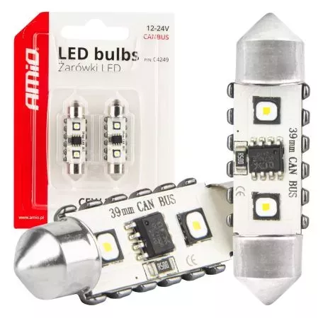 AMIO ΛΑΜΠΑΚΙΑ ΠΛΑΦΟΝΙΕΡΑΣ 39mm 12/24V C5W 5500K 12xSMD 3838 CAN-BUS FESTOON (ΛΕΥΚΟ) ΑΜΙΟ - 2 ΤΕΜ. 04249/AM 