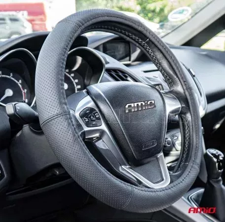 AMIO ΚΑΛΥΜΜΑ ΤΙΜΟΝΙΟΥ ΑΠΟ ΔΕΡΜΑ (M) 37/39cm SWC-50-M ΣΕ ΜΑΥΡΟ ΧΡΩΜΑ ΤΡΥΠΗΤΟ ΜΕ ΜΑΥΡΕΣ ΡΑΦΕΣ ΑΜΙΟ - 1 ΤΕΜ. 03556/AM 