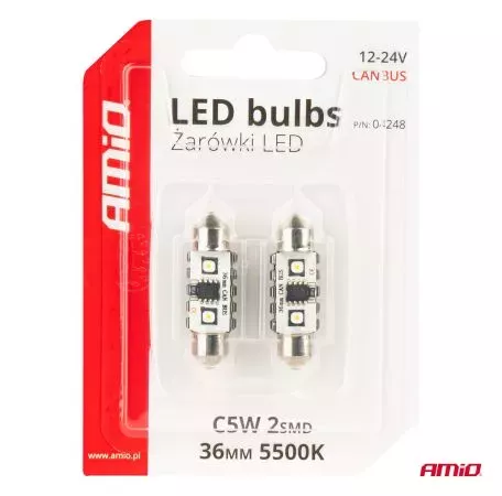 AMIO ΛΑΜΠΑΚΙΑ ΠΛΑΦΟΝΙΕΡΑΣ 36mm 12/24V C5W 5500K 12xSMD 3838 CAN-BUS FESTOON (ΛΕΥΚΟ) ΑΜΙΟ - 2 ΤΕΜ. 04248/AM 