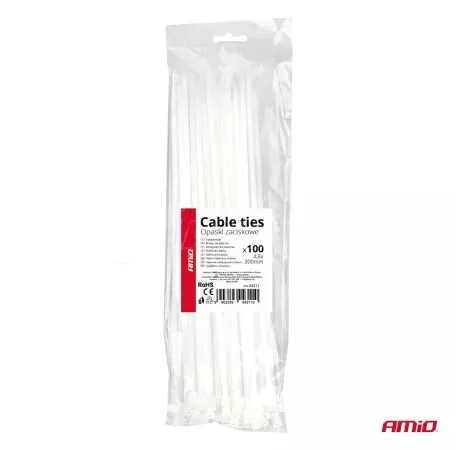 AMIO ΔΕΜΑΤΙΚΑ/ΔΕΤΙΚΑ ΚΑΛΩΔΙΩΝ TIE WRAP (ΤΑΙΡΑΠ) 4.8 x 300mm (ΛΕΥΚΟ) - 100 ΤΕΜ.  04311/AM 
