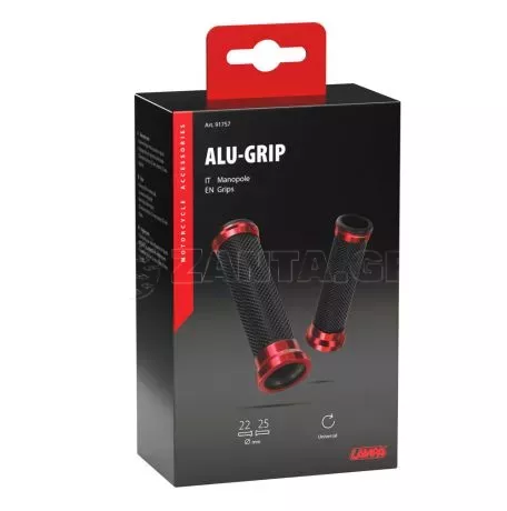 Lampa ΧΕΡΟΥΛΙΑ MOTO ALU GRIP  ΜΑΥΡΟ/ΚΟΚΚΙΝΟ ΧΡΩΜΑ 22mm+25mm 12cm LAMPA - 2 τεμ. 9175.7-LM 