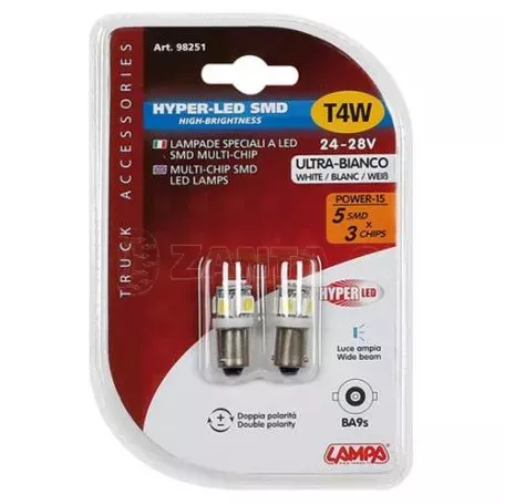Lampa Λαμπάκι T4W 24/28V BA9s Hyper-Led15 Λευκό  L9825.1 