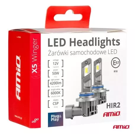 AMIO ΛΑΜΠΕΣ LED HIR2 12V 50W 6.000K 4200LM CSP CAN-BUS SERIES X5 WINGER AMIO - 2 Τεμ. 03950/AM 