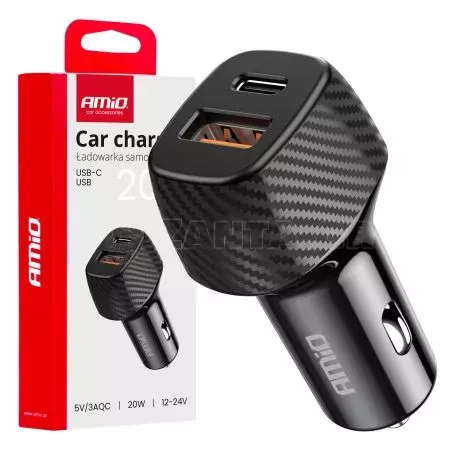 AMIO ΦΟΡΤΙΣΤΗΣ ΑΝΑΠΤΗΡΑ ΜΕ 2 ΘΥΡΕΣ USB-A QUICK CHARGE+USB-C 20W ΜΑΥΡΟ AMIO - 1 Τεμ. 04282/AM 