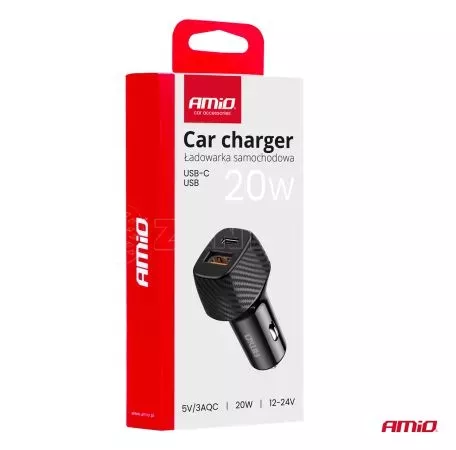 AMIO ΦΟΡΤΙΣΤΗΣ ΑΝΑΠΤΗΡΑ ΜΕ 2 ΘΥΡΕΣ USB-A QUICK CHARGE+USB-C 20W ΜΑΥΡΟ AMIO - 1 Τεμ. 04282/AM 