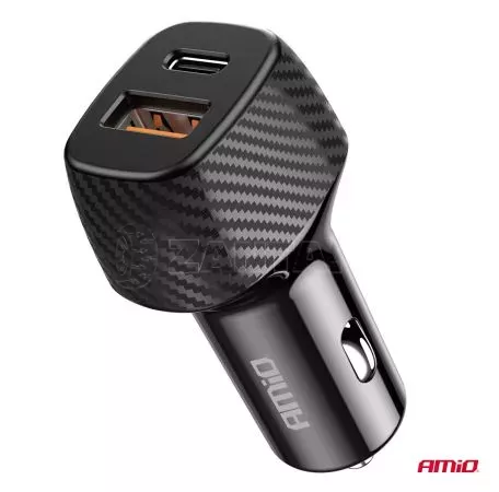 AMIO ΦΟΡΤΙΣΤΗΣ ΑΝΑΠΤΗΡΑ ΜΕ 2 ΘΥΡΕΣ USB-A QUICK CHARGE+USB-C 20W ΜΑΥΡΟ AMIO - 1 Τεμ. 04282/AM 
