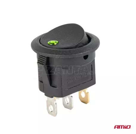 AMIO ΔΙΑΚΟΠΤΗΣ 12V ON/OFF ΣΤΡΟΓΓΥΛΟΣ ΜΕ 3 ΕΠΑΦΕΣ ΠΡΑΣΙΝΟΣ LED  AMIO - 1 τεμ. 03964/AM 