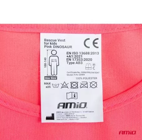 AMIO ΓΙΛΕΚΟ ΑΝΑΚΛΑΣΤΙΚΟ ΕΚΤΑΚΤΗΣ ΑΝΑΓΚΗΣ ΓΙΑ ΠΑΙΔΙΑ 5-14 ΧΡΟΝΩΝ ΔΕΙΝΟΣΑΥΡΟΣ ΡΟΖ AMIO - 1 τεμ. 03989/AM 
