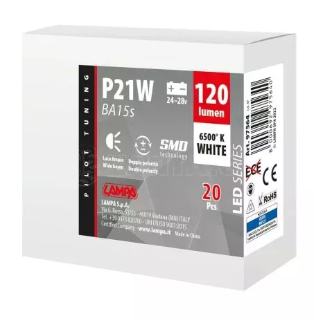 Lampa P21W BA15s 24/28V 8SMDx1CHIP LED 120lm ΛΕΥΚΟ ΚΟΥΤΙ LAMPA - 20 ΤΕΜ. L9756.4 