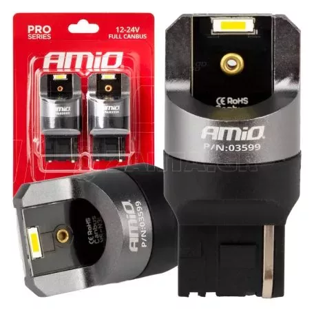 AMIO ΛΑΜΠΑΚΙΑ W21W 12/24V 6.000K 2SMD LED FULL CAN-BUS ΛΕΥΚΑ PRO SERIES AMIO - 2 Τεμ. 03599/AM 