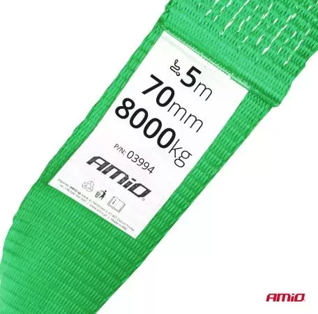AMIO ΙΜΑΝΤΑΣ ΡΥΜΟΥΛΚΗΣΗΣ TOW ROPE H+U ΠΡΑΣΙΝΟ 75mm 8000KG 5m AMIO - 1 τεμ. 03994/AM 