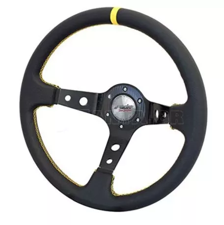 Simoni Racing ΤΙΜΟΝΙ SPECIALE ΜΑΥΡΟ ΤΡΙΑΚΤΙΝΟ ΜΕ ΚΙΤΡΙΝΗ ΡΙΓΑ 350mm ΚΑΙ ΒΑΘΟΣ 9,5cm SRSPEC 