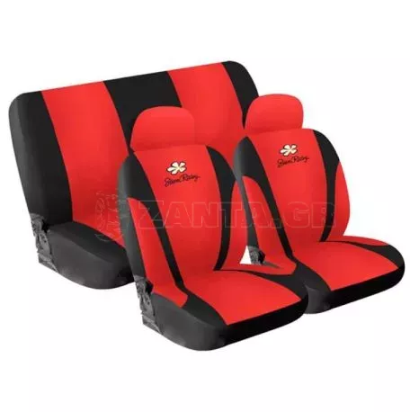 Simoni Racing ΚΑΛΥΜΜΑΤΑ ΚΑΘΙΣΜΑΤΩΝ DAISY ΣΕΤ ΜΑΥΡΟ/ΚΟΚΚΙΝΟ ΜΙΚΡΟΦΙΜΠΡΑ ΜΕ 2 ΠΡΟΣΚΕΦΑΛΑ SRCSR/DA-R 