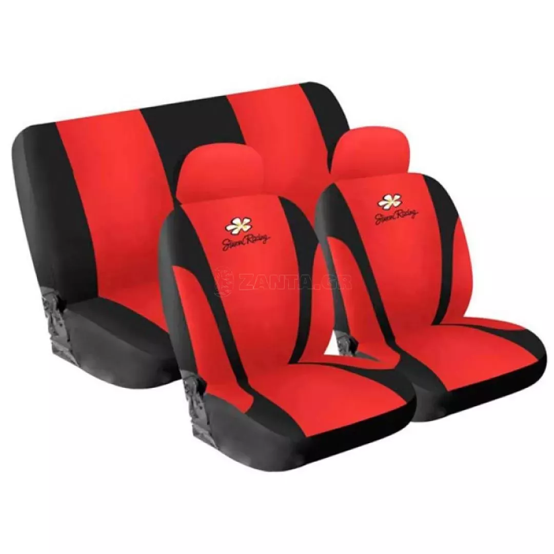Simoni Racing ΚΑΛΥΜΜΑΤΑ ΚΑΘΙΣΜΑΤΩΝ DAISY ΣΕΤ ΜΑΥΡΟ/ΚΟΚΚΙΝΟ ΜΙΚΡΟΦΙΜΠΡΑ ΜΕ 2 ΠΡΟΣΚΕΦΑΛΑ SRCSR/DA-R
