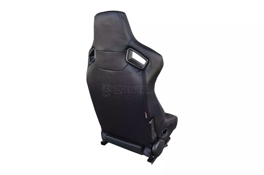 Simoni Racing ΚΑΘΙΣΜΑ EMERSON ΑΝΑΚΛΙΝΟΜΕΝΟ ΣΥΝΟΔΗΓΟΥ ΜΑΥΡΟ/CARBON ΑΠΟ ΟΙΚΟΛΟΓΙΚΟ ΔΕΡΜΑ ΜΕ ΚΟΚΚΙΝΗ ΡΑΦΗ ΜΕ ΣΙΔΗΡΟΔΡΟΜΟ SIMONI RACING - 1 τεμ. SRSRS/11D