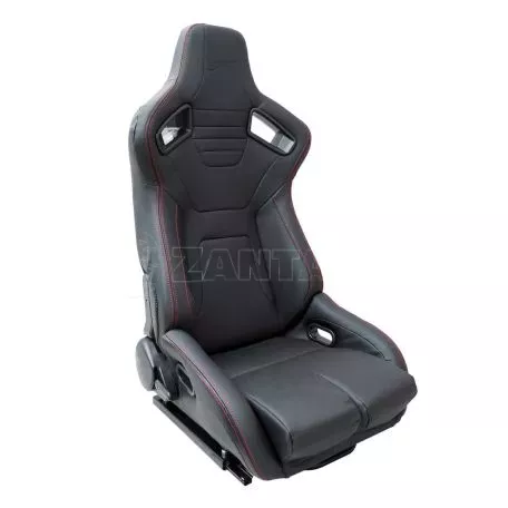 Simoni Racing ΚΑΘΙΣΜΑ EMERSON ΑΝΑΚΛΙΝΟΜΕΝΟ ΣΥΝΟΔΗΓΟΥ ΜΑΥΡΟ/CARBON ΑΠΟ ΟΙΚΟΛΟΓΙΚΟ ΔΕΡΜΑ ΜΕ ΚΟΚΚΙΝΗ ΡΑΦΗ ΜΕ ΣΙΔΗΡΟΔΡΟΜΟ SIMONI RACING - 1 τεμ. SRSRS/11D 