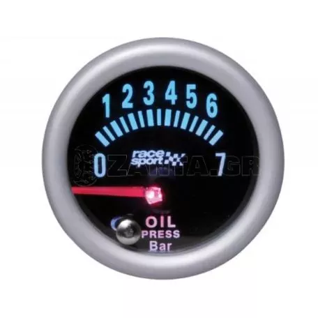 'Οργανο Πίεσης Λαδιού Racesport Mirror Look Φιμέ 52mm Με 7 Χρώματα 