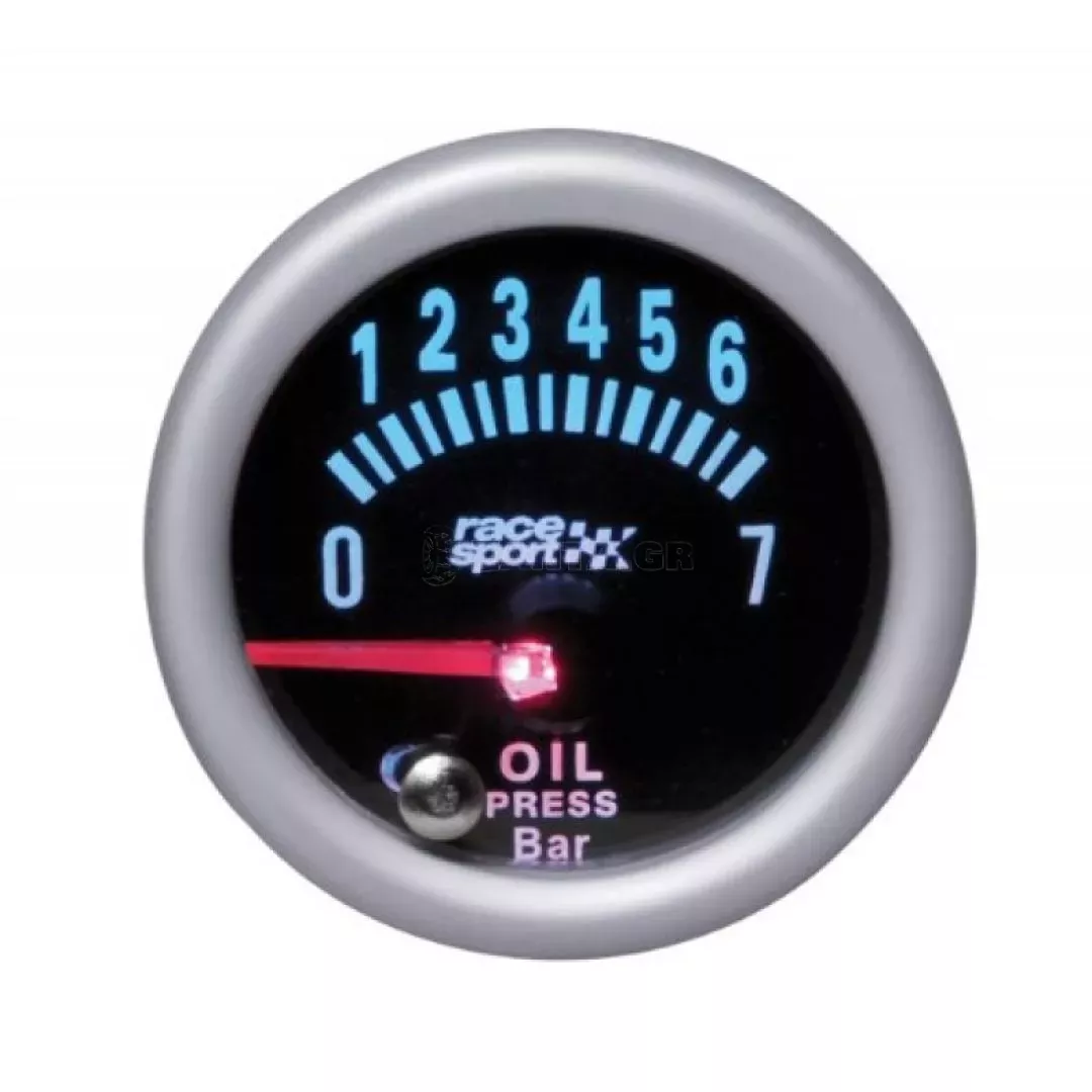 'Οργανο Πίεσης Λαδιού Racesport Mirror Look Φιμέ 52mm Με 7 Χρώματα