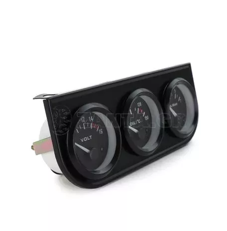 Σετ Οργάνων Αυτοκινήτου Oldtimer Retro Black 52mm 4 Τεμαχίων Volt / Oil Temp / Oil Press / Βάση Ταμπλό Τριπλή 